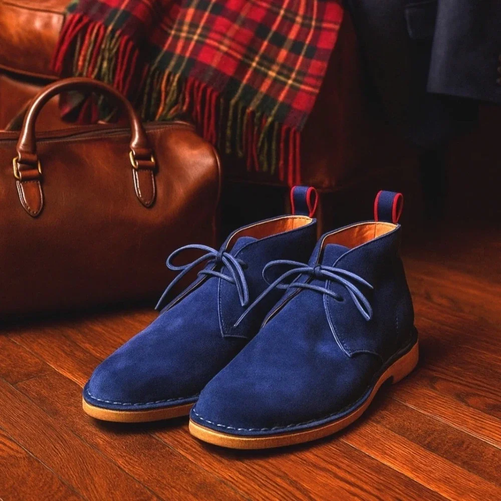 Polo Ralph Lauren Mens Blue Suede Casterton Chukka Boots Crepe Sole Size 8D